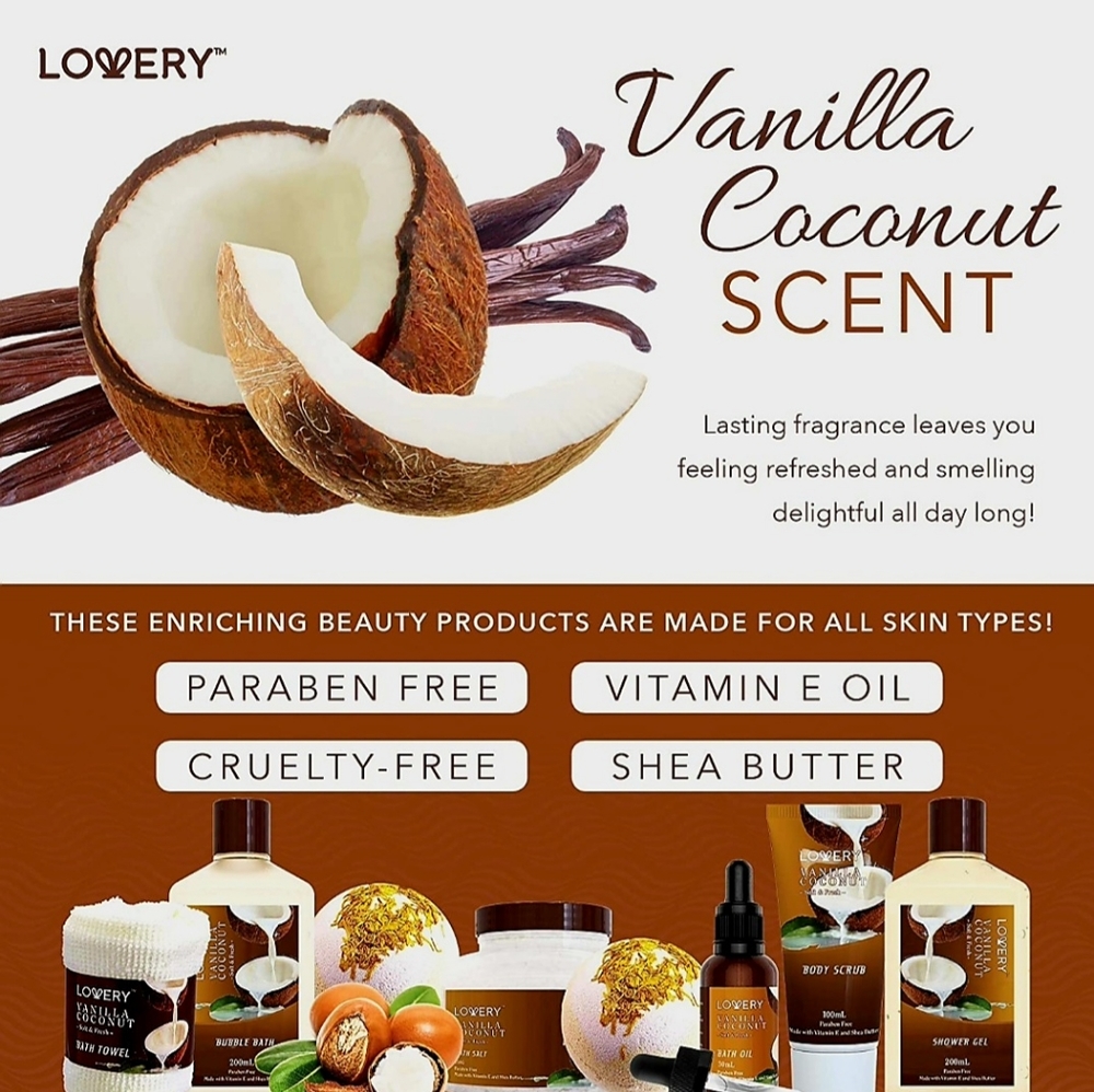9-piece Unisex Bath & Body Gift Set, Vanilla Coconut 🥥 😋 - Picture 6 of 12